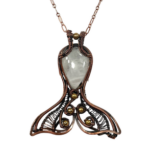 Copper Rainbow Moonstone Vintage Style Gemstone Dolphin Whale Fin Necklace